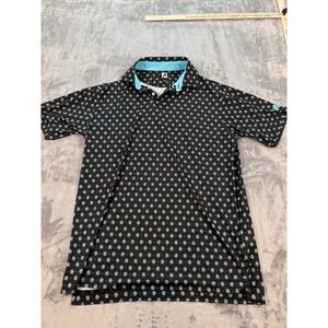 FootJoy FJ Men's Medium Black Blue White Floral Polo Golf Shirt Performance Fit
